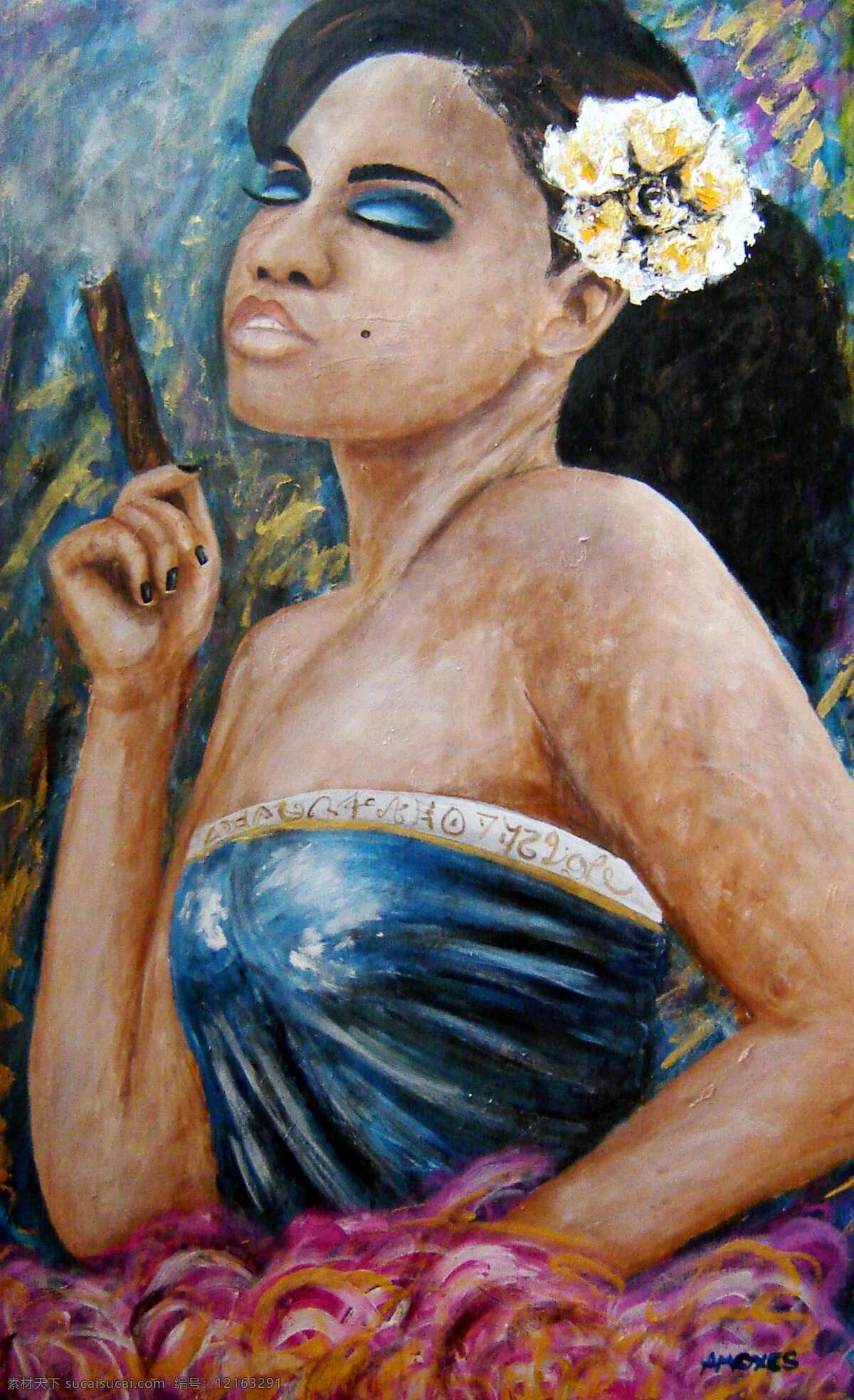 抽雪茄的女人 油画 人物画 当代油画 美术 外国人 现代绘画 抽雪茄 绘画书法 文化艺术