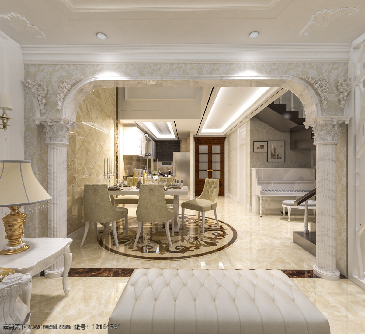 欧式 餐厅 效果图 3d模型 欧式效果图 室内设计 欧式罗马柱 餐厅效果图