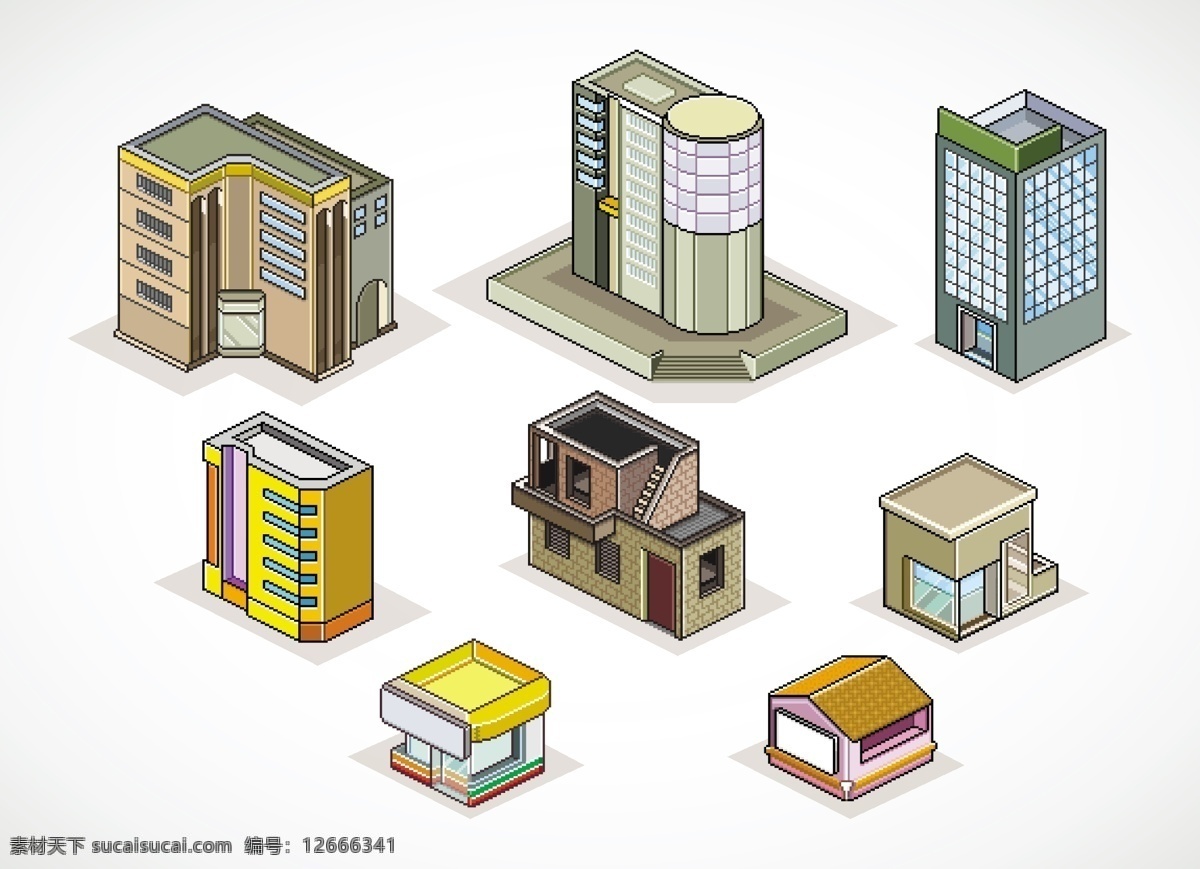 城市建筑 创意 建筑家居 矢量素材 像素 像素画 建筑 矢量 模板下载 像素建筑 像素艺术 psd源文件