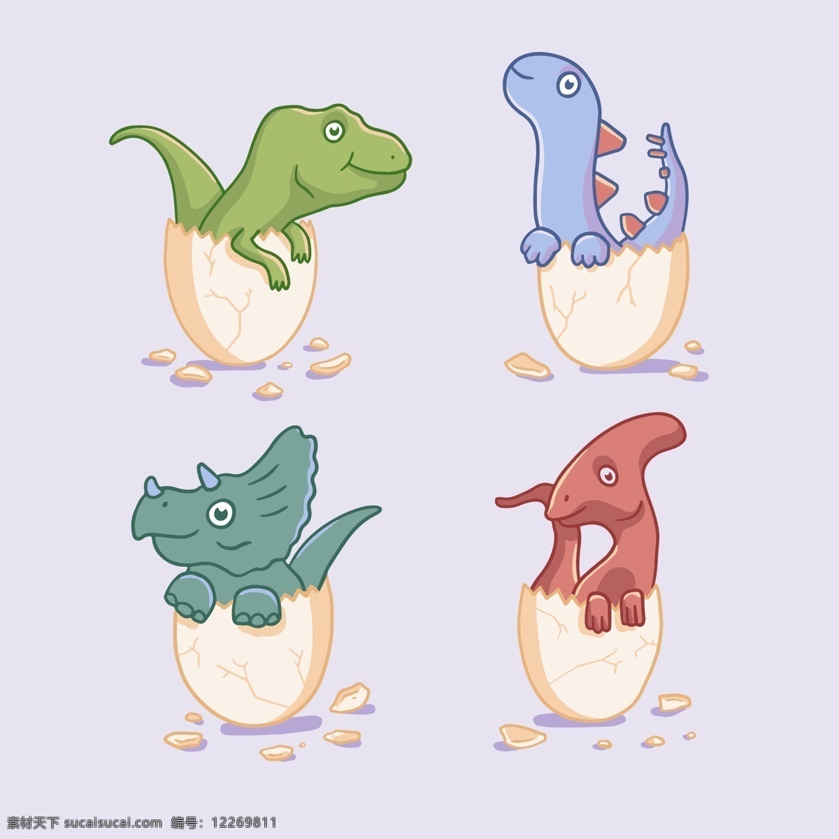 出蛋壳的恐龙 卡通 动物 蛋壳 恐龙
