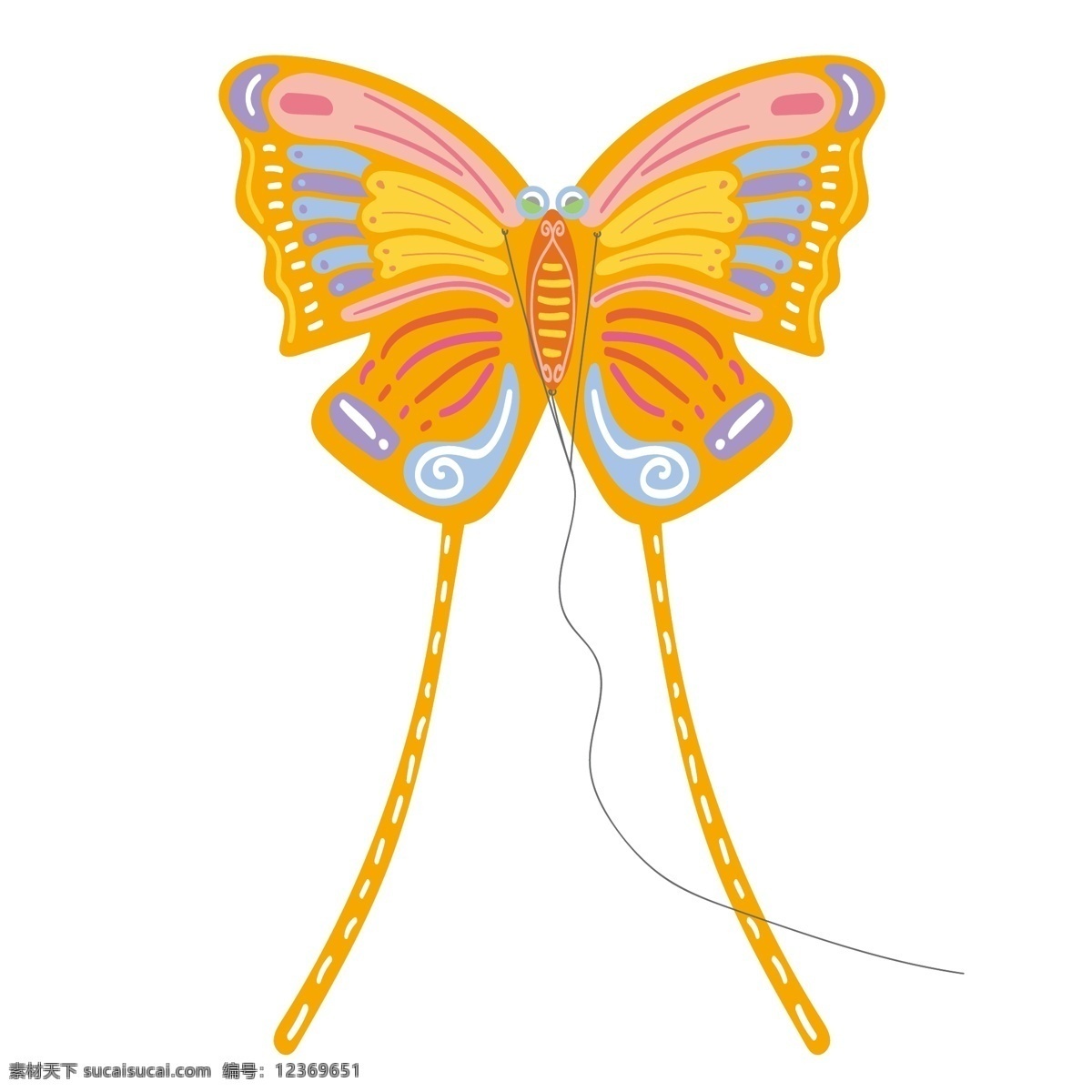春天 踏青 风筝 手绘 商用 黄色 蝴蝶