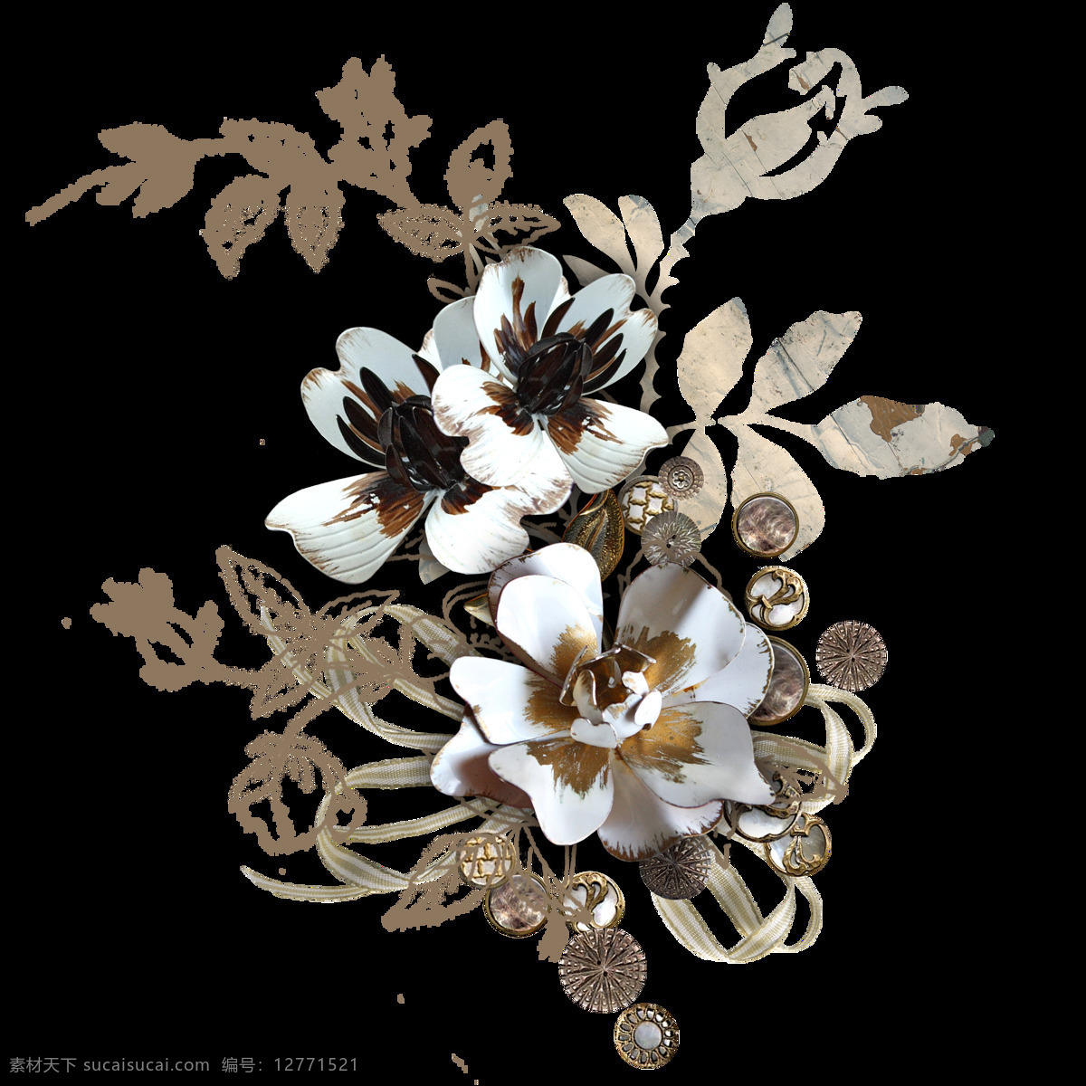 美丽 干净 白色 花束 透明 花朵 免扣素材 树叶 丝带 透明素材 植物 装饰图片