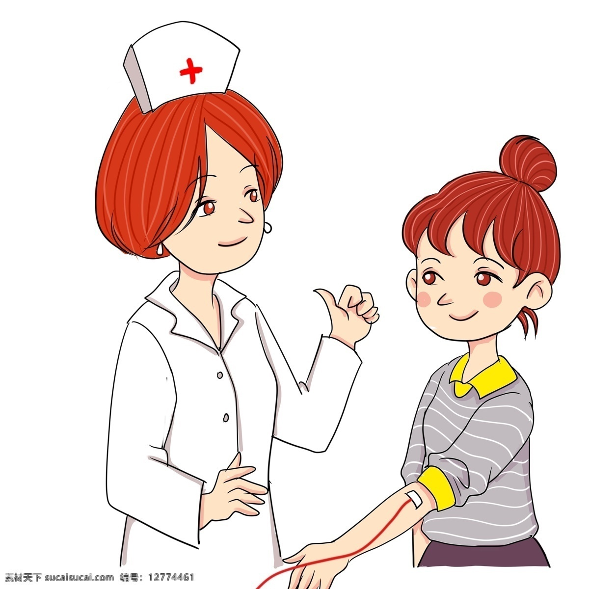 彩绘 护士 小女孩 漫画 人物 手绘 卡通 插画 女孩 无偿献血