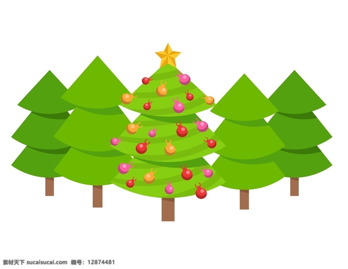 卡通 圣诞树 装饰 元素 浪漫 小清新 树林 手绘 松枝 星形 ai元素 矢量元素