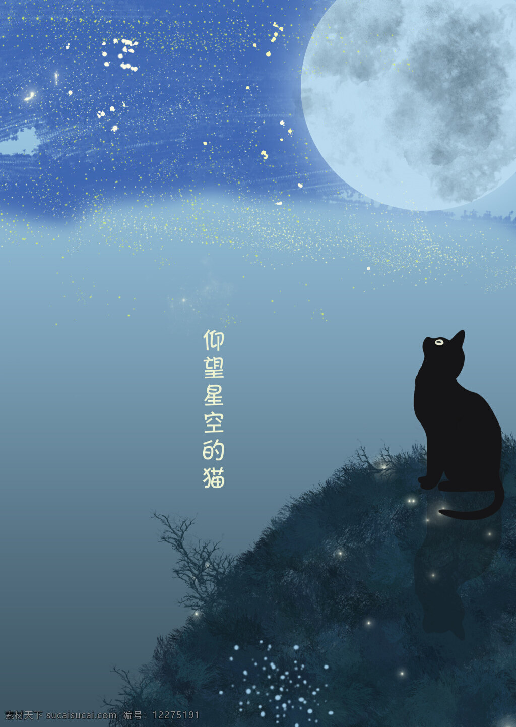 仰望星空的猫 卡通 蓝色 猫