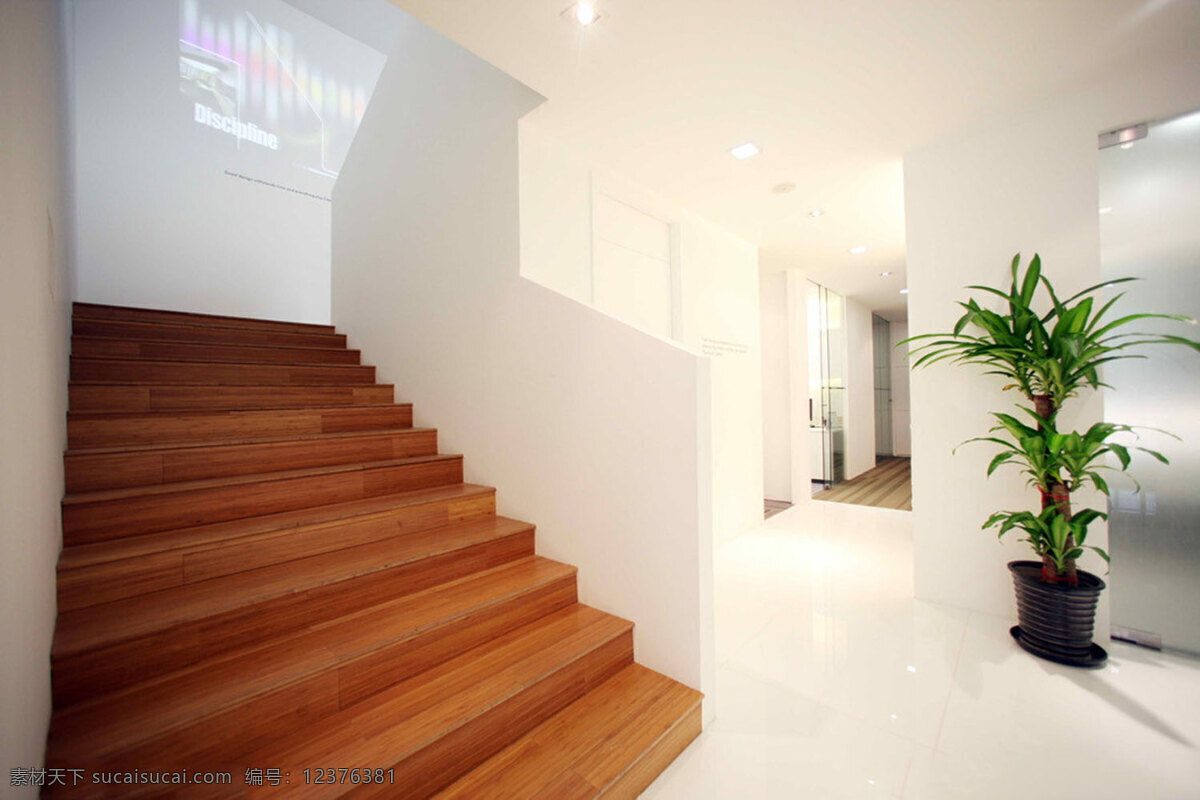 复式 楼梯 白色 高档 盆景 家居装饰素材 室内设计