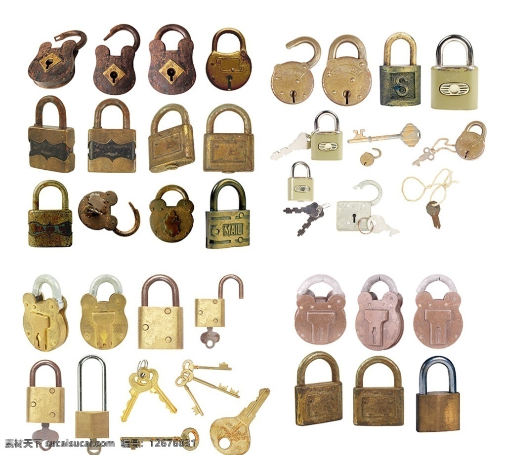 锁匙素材 铁锁 钢锁 铜锁 挂锁 弹子锁 钥匙 旧款锁匙 分层