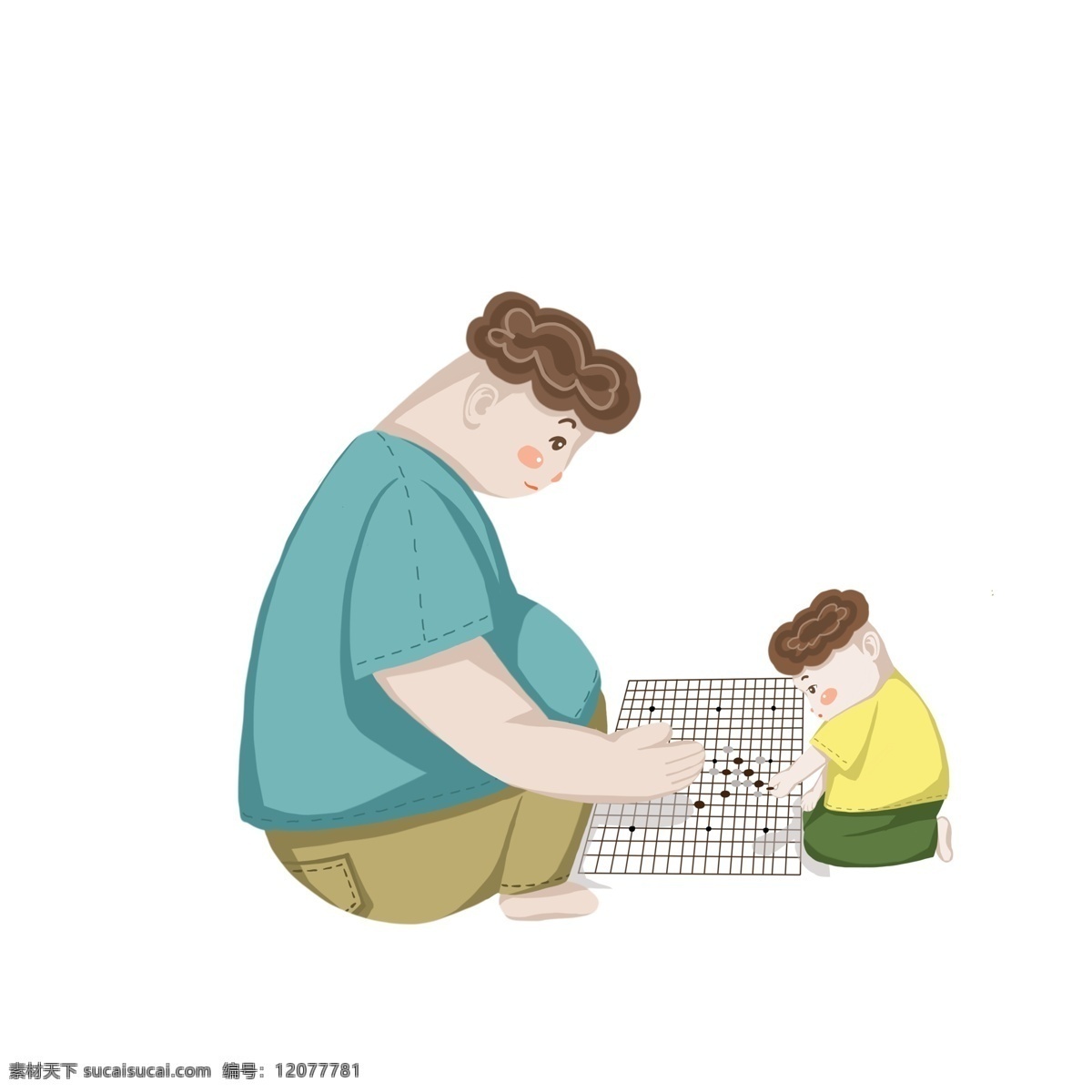 温馨 卡通 父亲节 下棋 父子 手绘 爸爸 儿童 五子棋