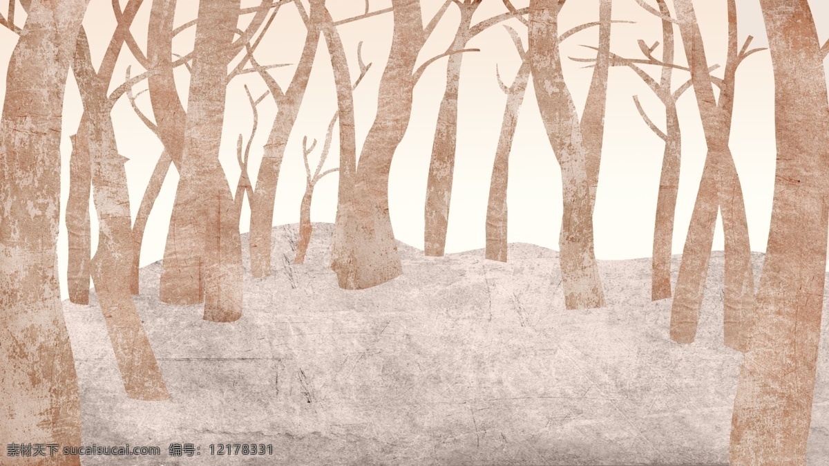 土黄色 树林 树干 卡通 背景