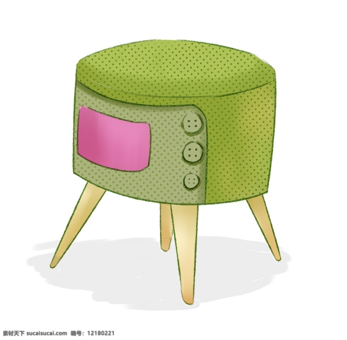卡通 绿色 小 凳子 插画 扣子 座椅 木头
