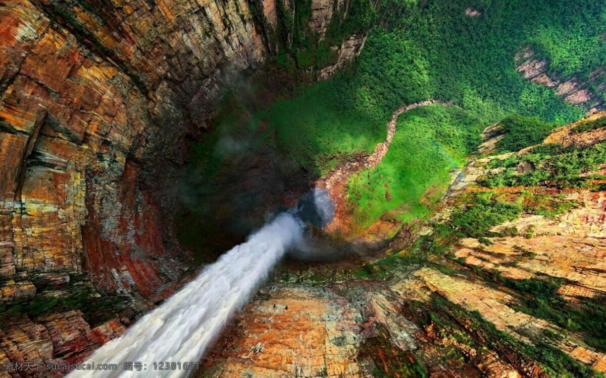 山谷俯瞰 瀑布 俯瞰 岩石 河流 山水风景 自然景观