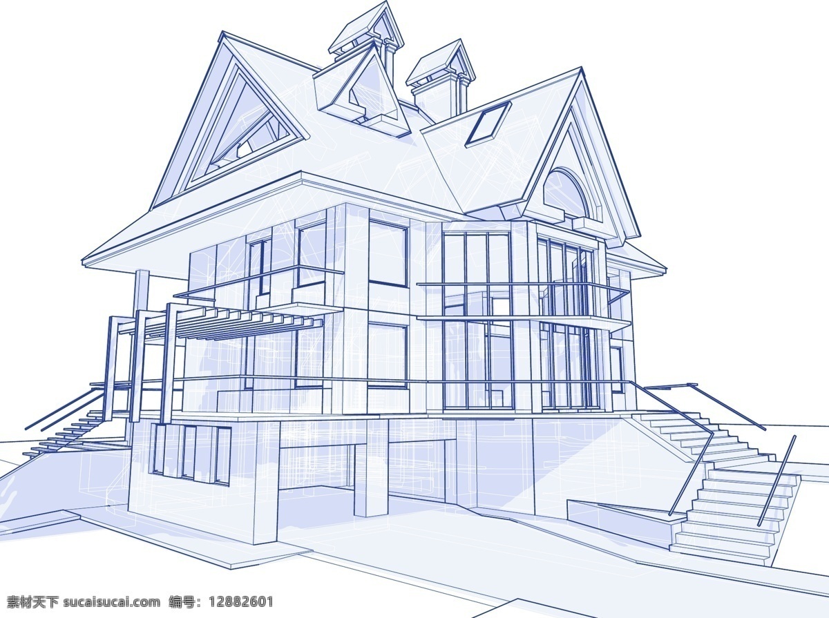 别墅 素 描图 建筑 建筑素描 建筑物 别墅素描图 矢量图 建筑家居