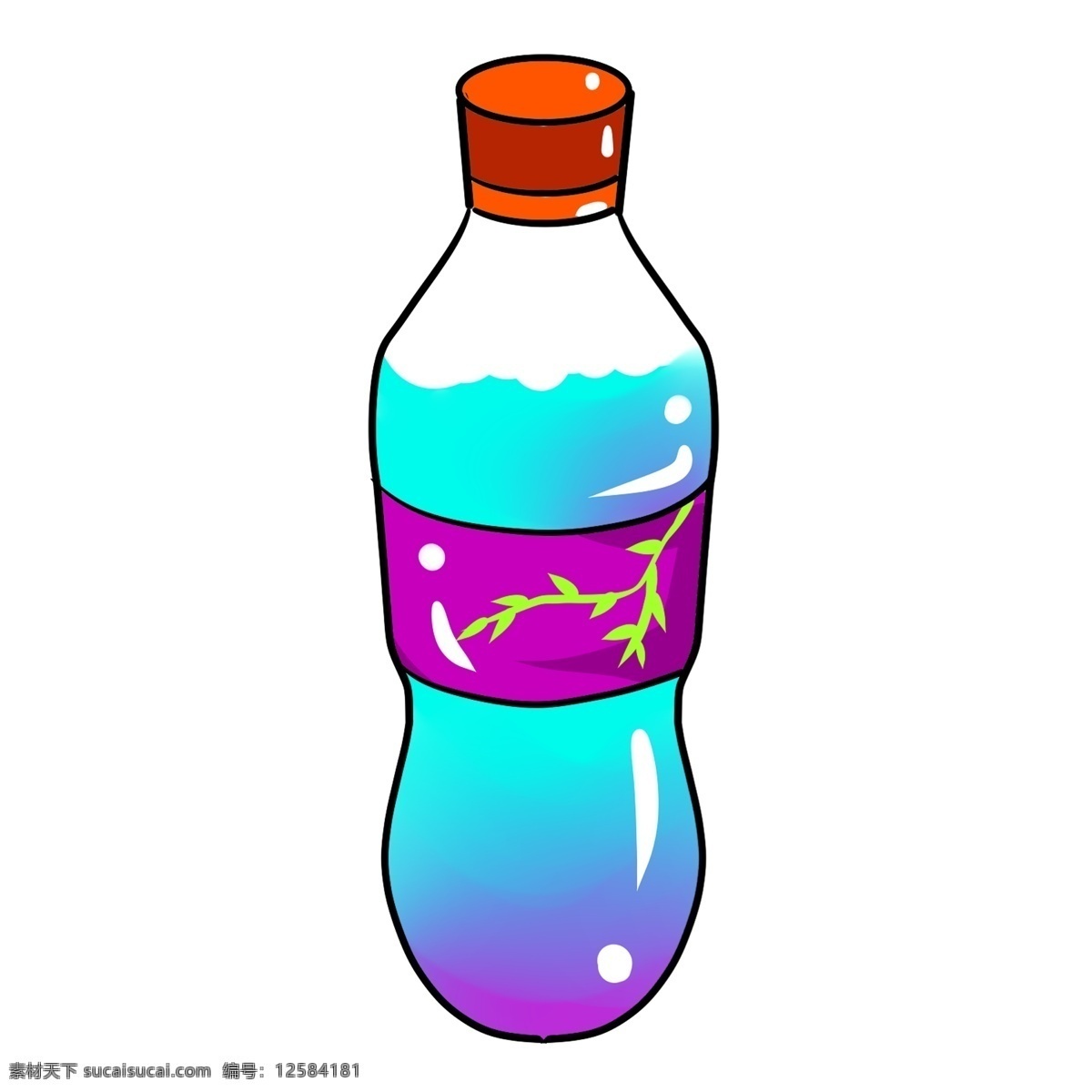 彩色 手绘 饮料 瓶子 元素 标签 喝的 盖子 包装 创意 贴纸 高光 反光 液体 可乐