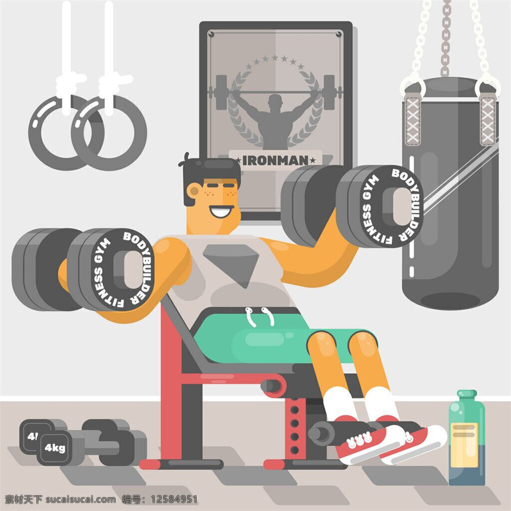 锻炼男人 锻炼元素 减肥 健身房 举重 沙包 生活百科 哑铃