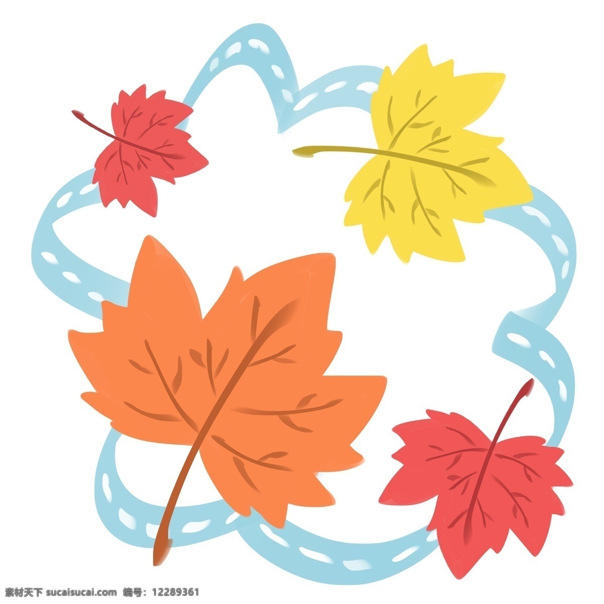 手绘 彩色 枫叶 装饰 树叶 纹路 蓝色 叶子 四片叶子