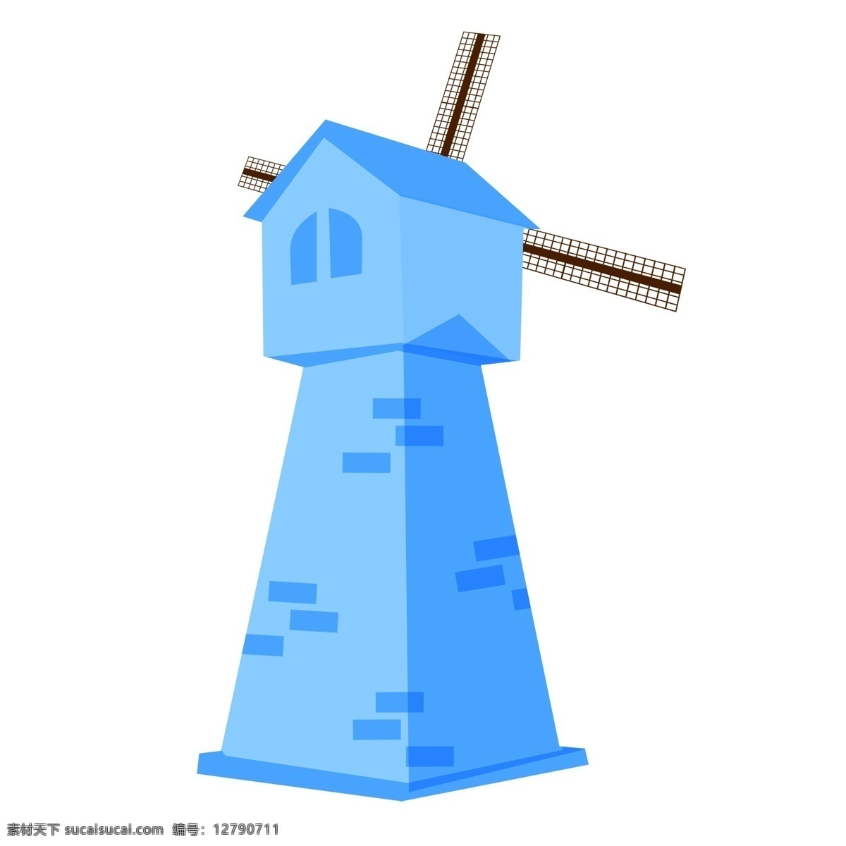 田园 风车 蓝色 手绘 卡通 欧洲 建筑 广告 田园风车 广告素材 手绘卡通