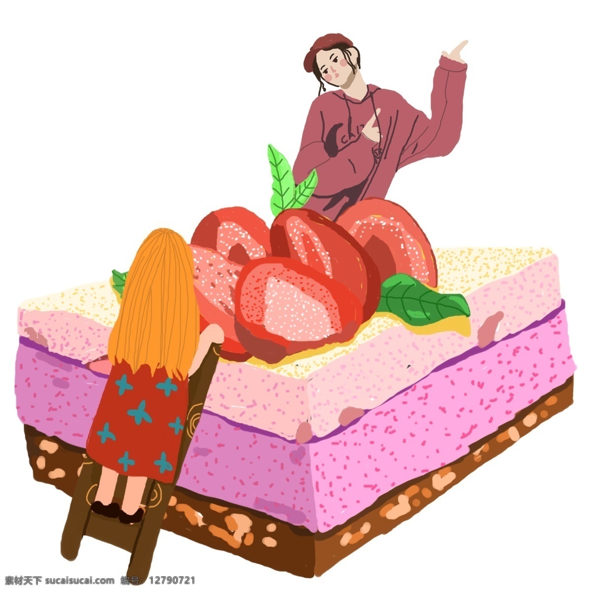 手绘 草莓 蛋糕 可爱 的卡 通 人物 美食 传统美食 卡通美食 可爱美食 美食插画 卡通 小人 手绘饮料 通人
