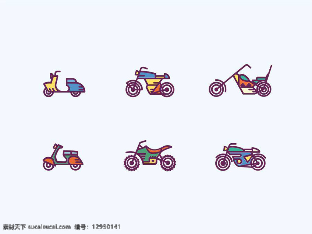 彩色 摩托车 图标 sketch 越野 小型 可爱 经典