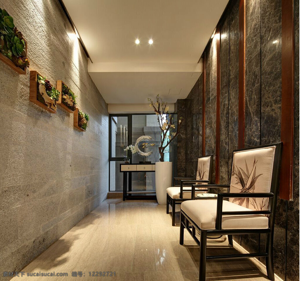 中式 风格 客厅 走廊 单人 椅 室内装修 效果图 亮面地板 单人椅 客厅装修 深色背景墙
