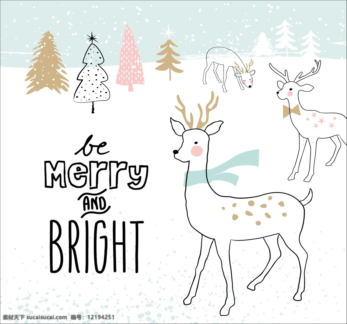麋鹿 卡通 动物 线 稿 圣诞节 创意 卡片 矢量 金色 节日祝福 贺卡 企鹅 冬天 圣诞 可爱 热闹