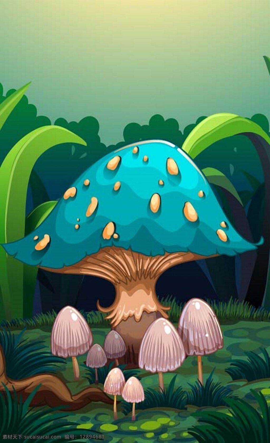 童话 世界 卡通 蘑菇 可爱 素材免费下载 矢量 插画 童话世界 蓝色 森林