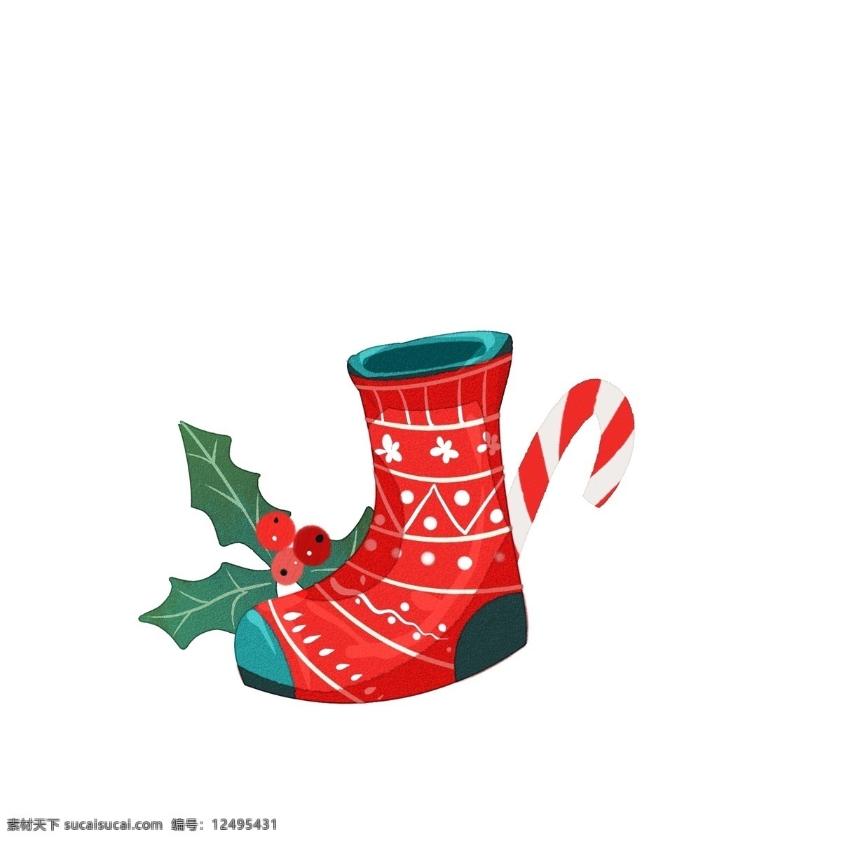 圣诞 袜子 手绘 扁平 元素 卡通