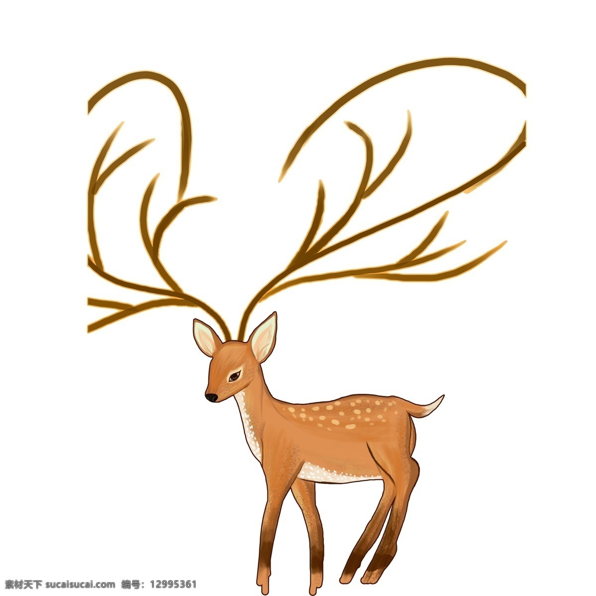 手绘 卡通 梅花鹿 图案 元素 动物 麋鹿 设计元素 简约 长角鹿 装饰图案 元素设计 创意元素