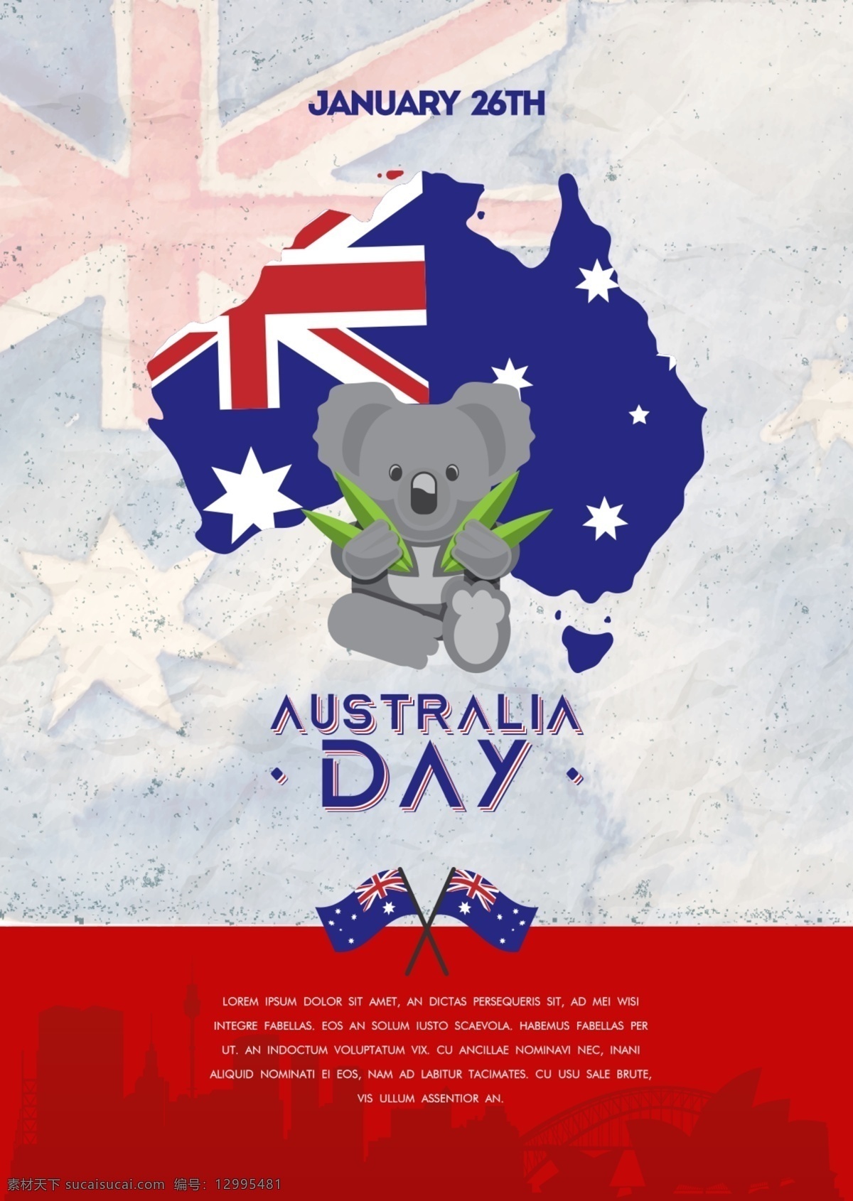 考拉 卡通 时尚 澳大利亚 日 主题 海报 宣传 国旗 节日 简单 地图 现代