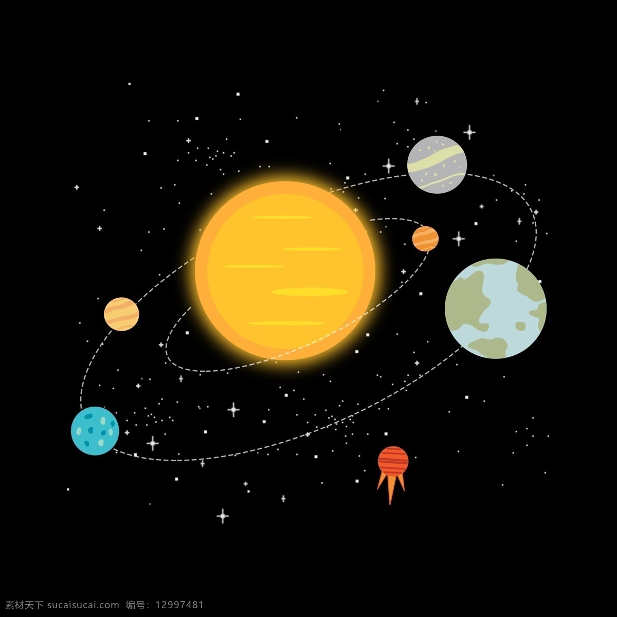 手绘 卡通 扁平化 太阳 地球 星球 宇宙 元素