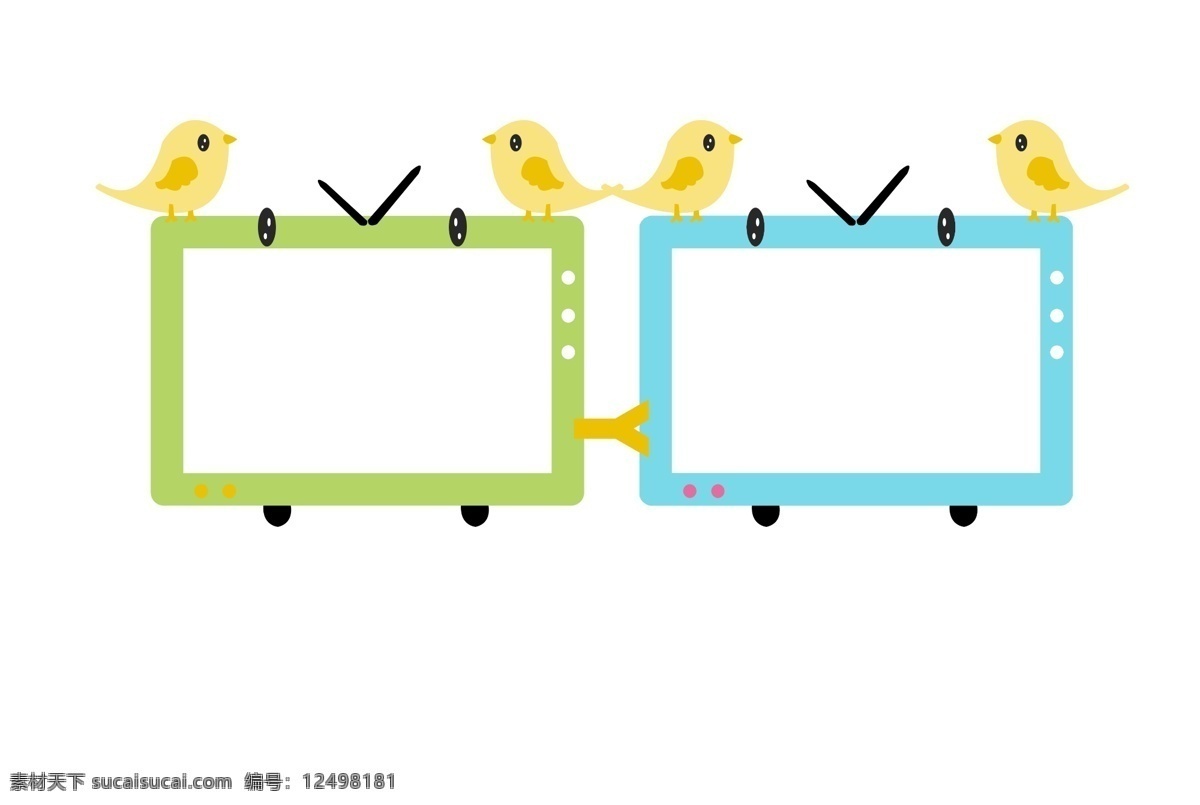 相框 电视 卡通 插画 电视的相框 卡通插画 边框插画 边框 框架 框子 框框 简易边框 黄色的小鸟