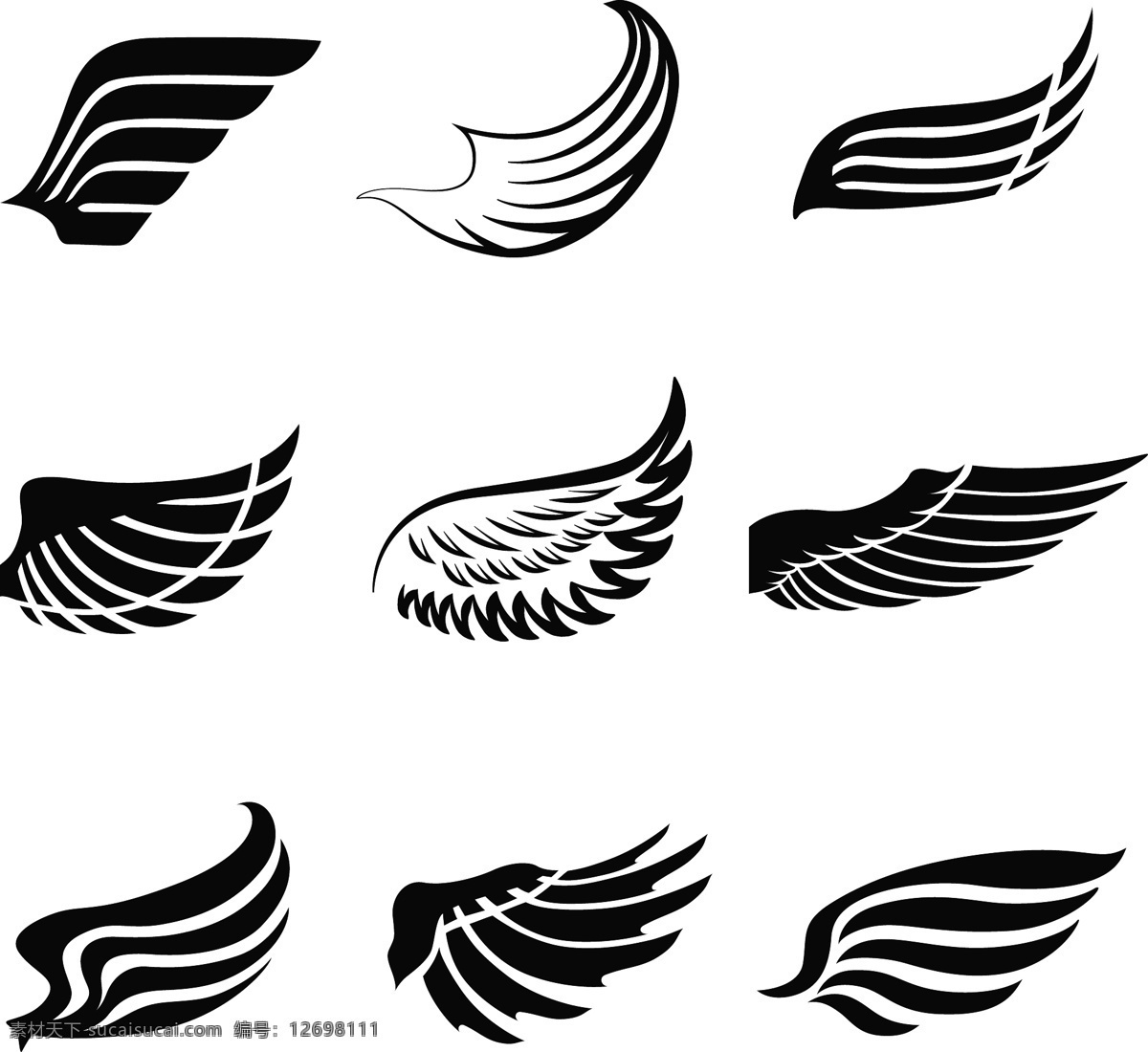 天使翅膀 翅膀 羽毛 翅膀设计 彩色 炫彩 翅膀素材 装饰翅膀 鸟类翅膀 鸟儿翅膀 纹身图案 手绘 矢量