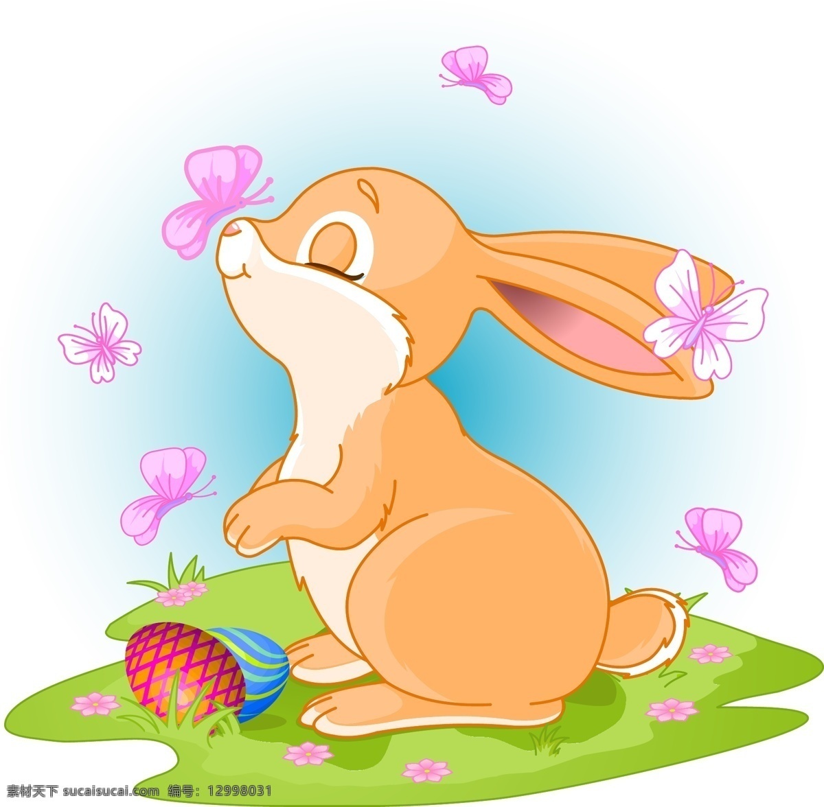 兔子 吸引 蝴蝶 彩蛋 复活节 花朵蝴蝶 矢量图 其他矢量图