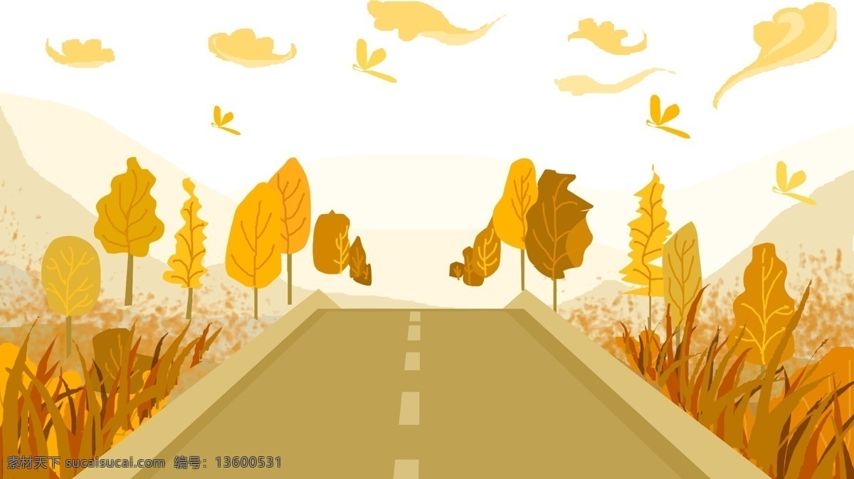秋季 田野 公路 卡通 背景 图 背景素材 卡通背景 手绘背景 广告背景 psd背景 背景展板