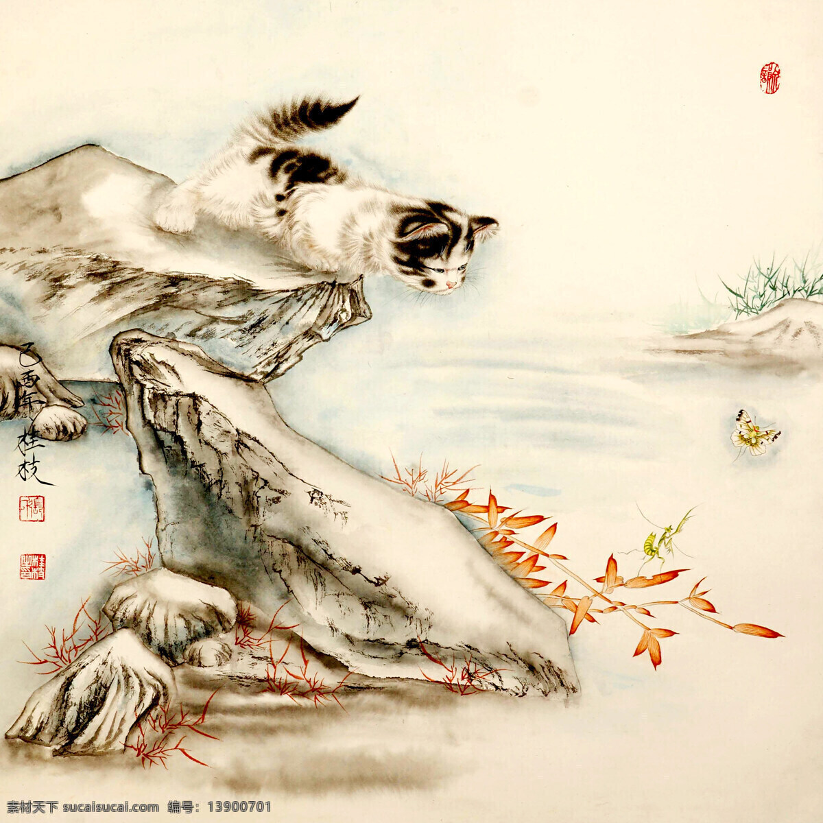 虫子 工笔画 国画艺术 蝴蝶 绘画 绘画书法 家猫 猫 猫趣 美术 中国画 水墨画 动物画 灵性 敏捷 溪流 水草 石头 书法 印章 国画集25 文化艺术 家居装饰素材 雕刻 图案