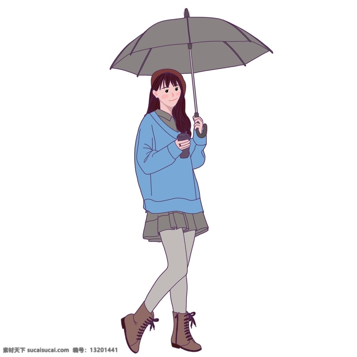 卡通 小 清新 撑 伞 少女 手绘 小清新 女孩 撑伞 人物 学生 插画