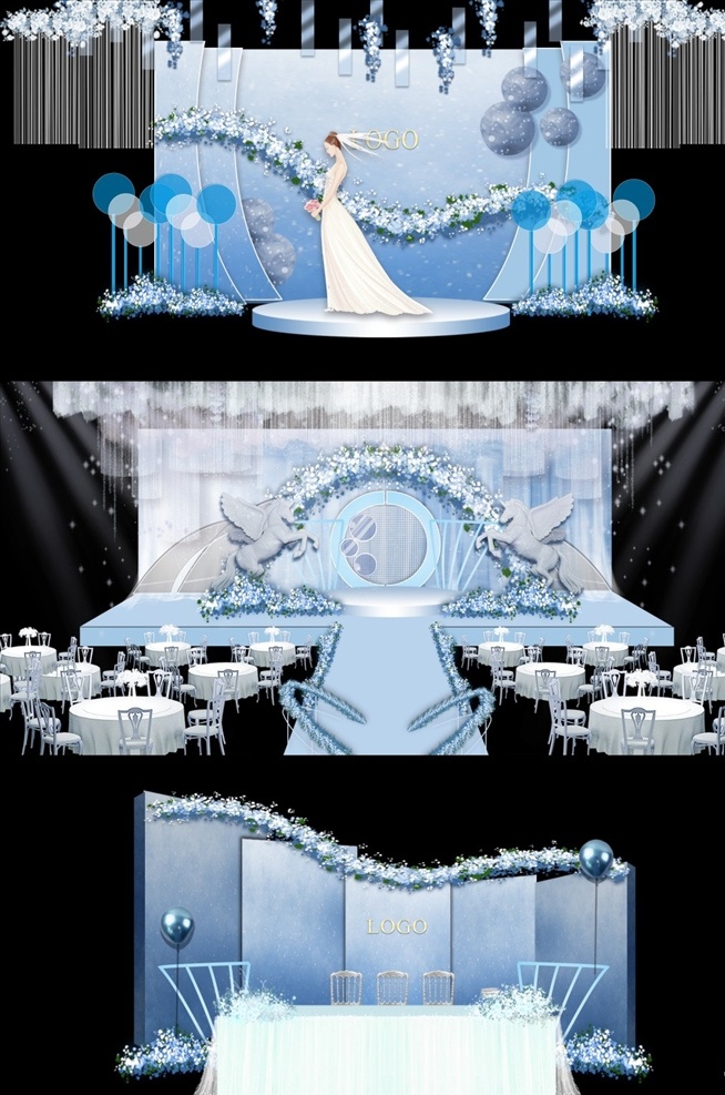 现代 简约 梦幻 蓝色 欧式 婚礼 效果图 婚礼效果图 结婚布置 新婚 金色 古典 元素 浪漫 主题 时尚 传统 奢华 大气 签到区 迎宾区 展示区 展板模板