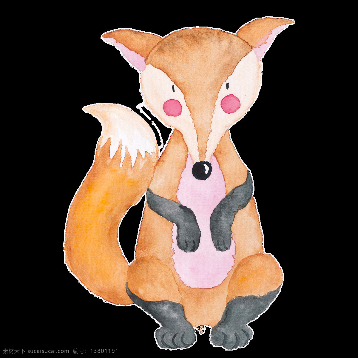 棕 黄色 手绘 狐狸 可爱 小 动物 透明素材 免扣素材 装饰图案