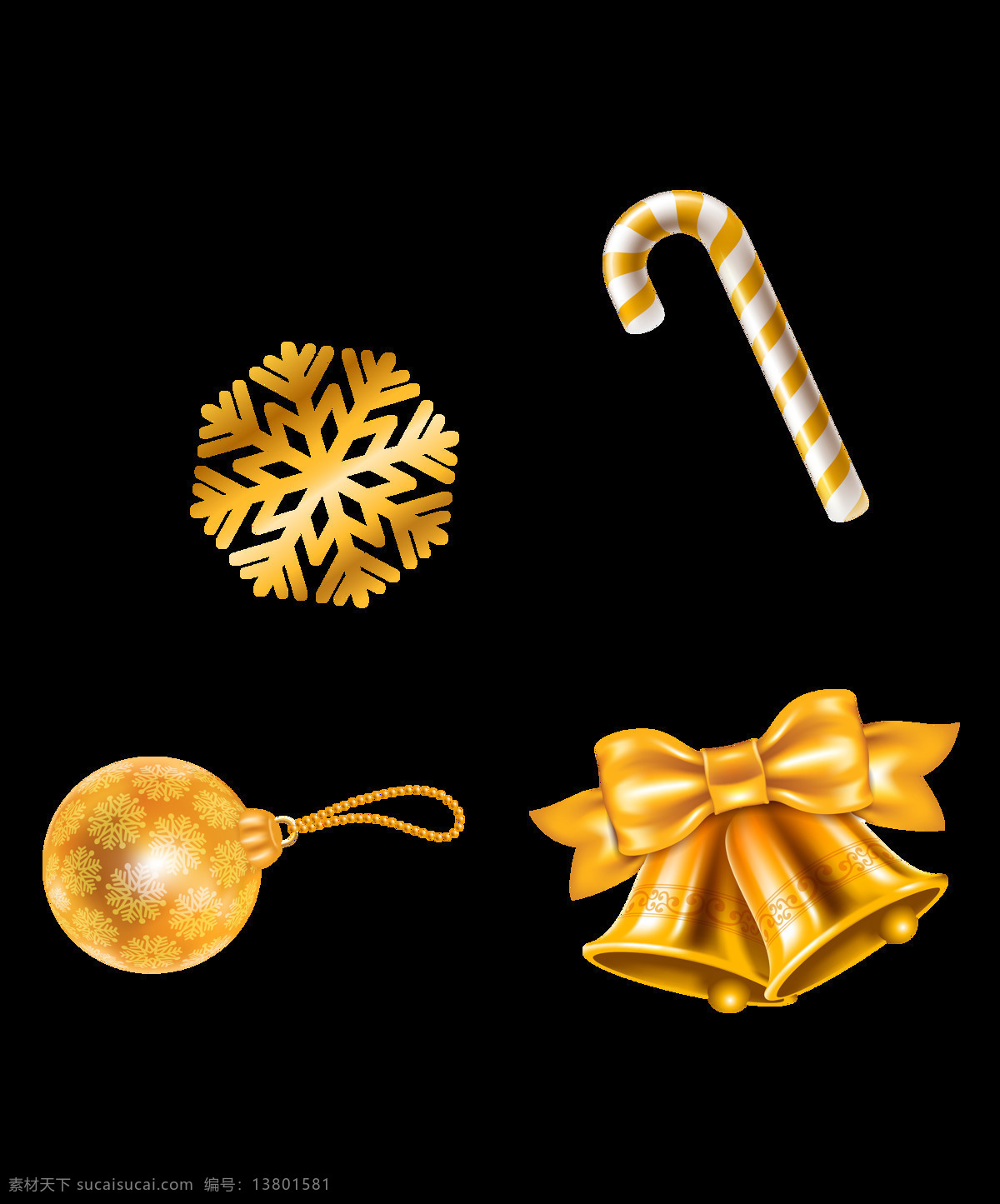 金色 圣诞 铃铛 装饰 彩球 拐仗 圣诞节 雪花