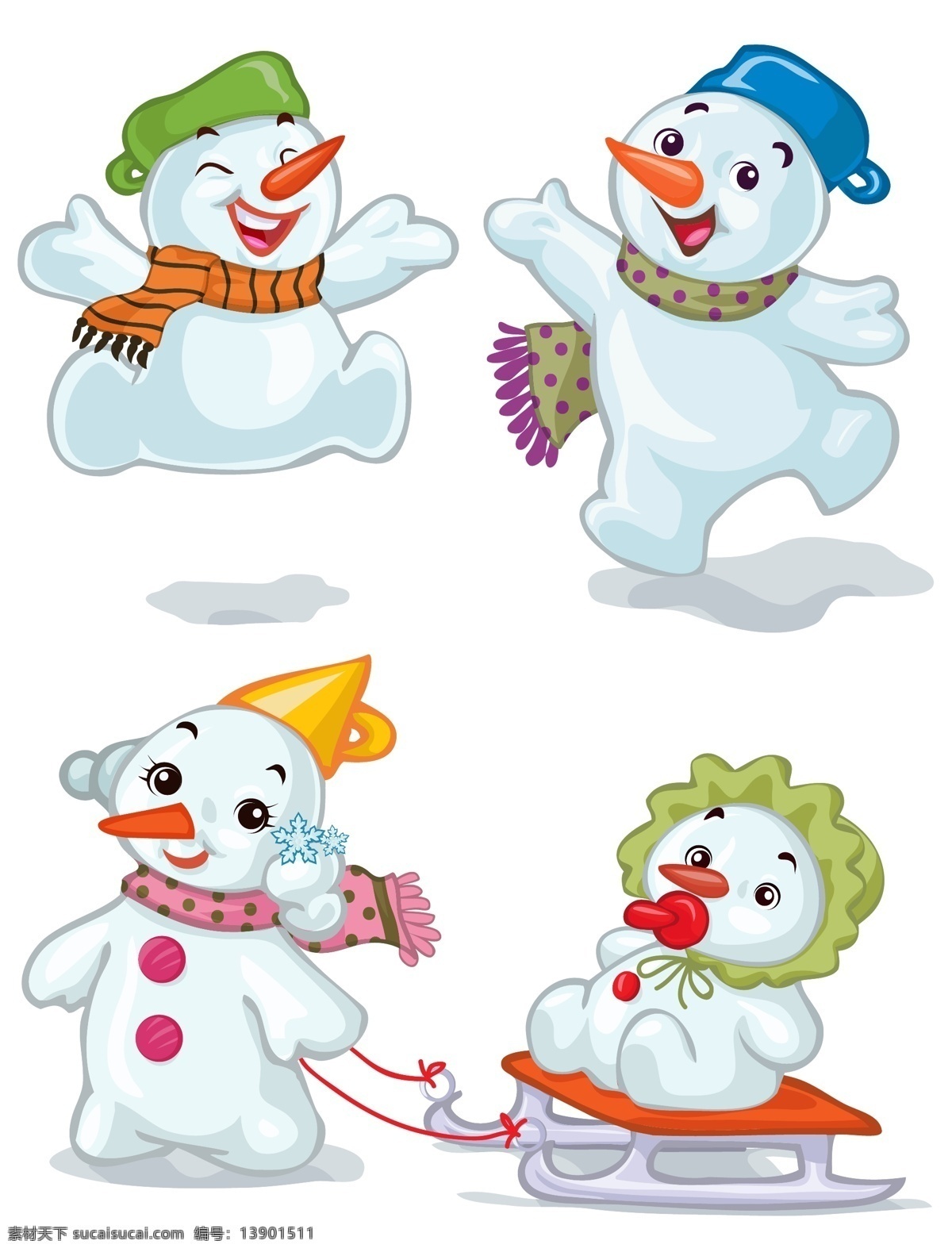 卡通 圣诞 雪人 矢量 材料 冬天 量 矢量图 其他矢量图