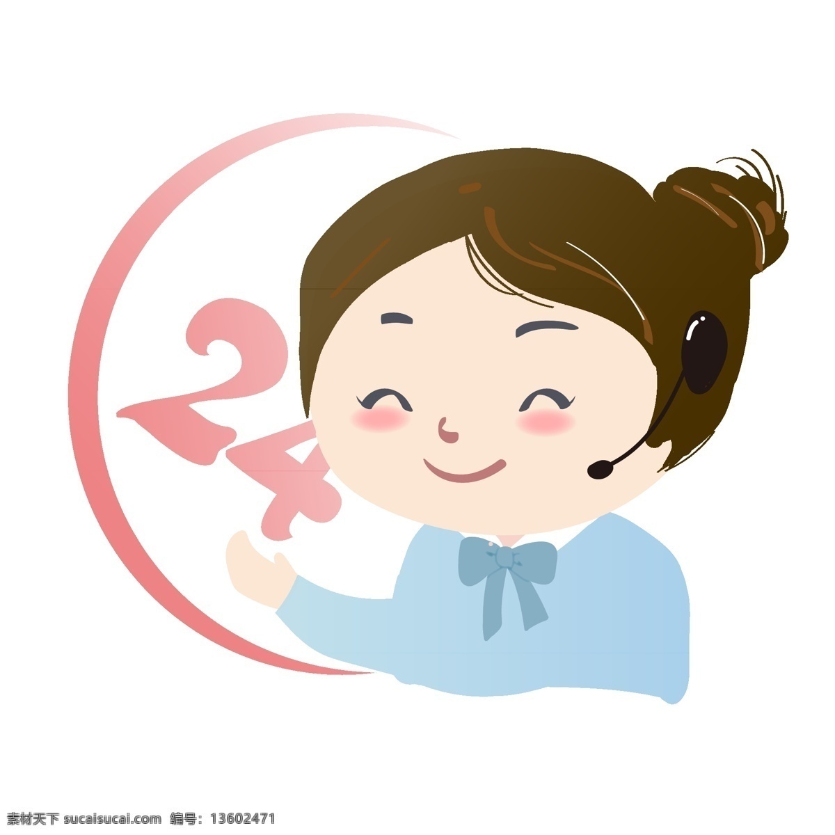 客 服 图标 蓝色 蝴蝶结 手绘 卡通 客服 24小时 矢量 可编辑 海报