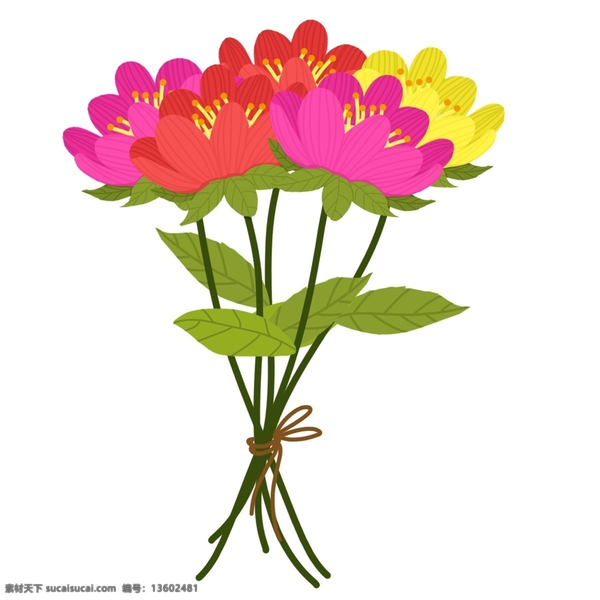 手绘 束 鲜艳 鲜花 插画 手绘花束 一把鲜花 捧花 红色花束 卡通花束 卡通 花束
