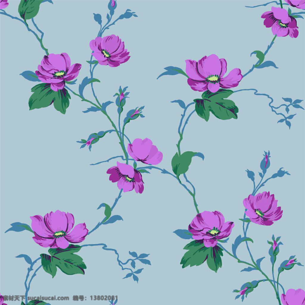 典雅 蓝色 底纹 花朵 壁纸 图案 花朵壁纸 清新自然风格 树叶壁纸 植物壁纸 紫色花朵