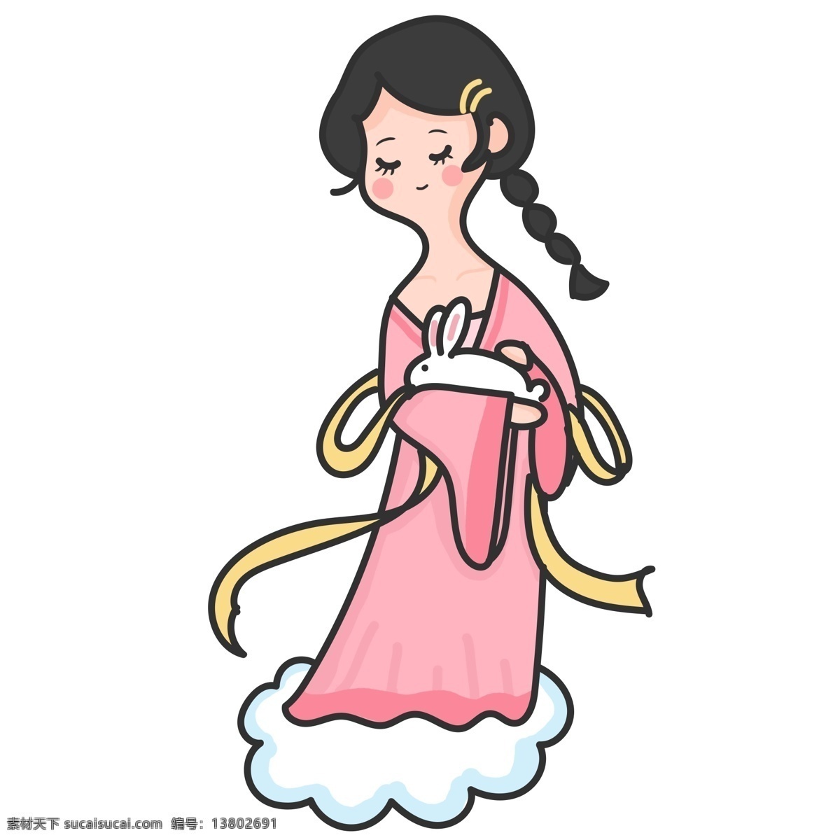 中秋节 嫦娥奔月 兔子 可爱 卡通 女孩 手绘 配 图 中秋 云朵 嫦娥 月兔 玉兔 配图 白兔 奔月