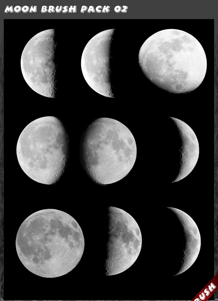 月亮笔刷 月亮 月球 满月 残月 上玄月 下玄月 月食 月读 月色 月弯弯 月光光 月儿 月牙 月夜 八月十五 初一 十五 十月初五 月光 ps插件 源文件 abr