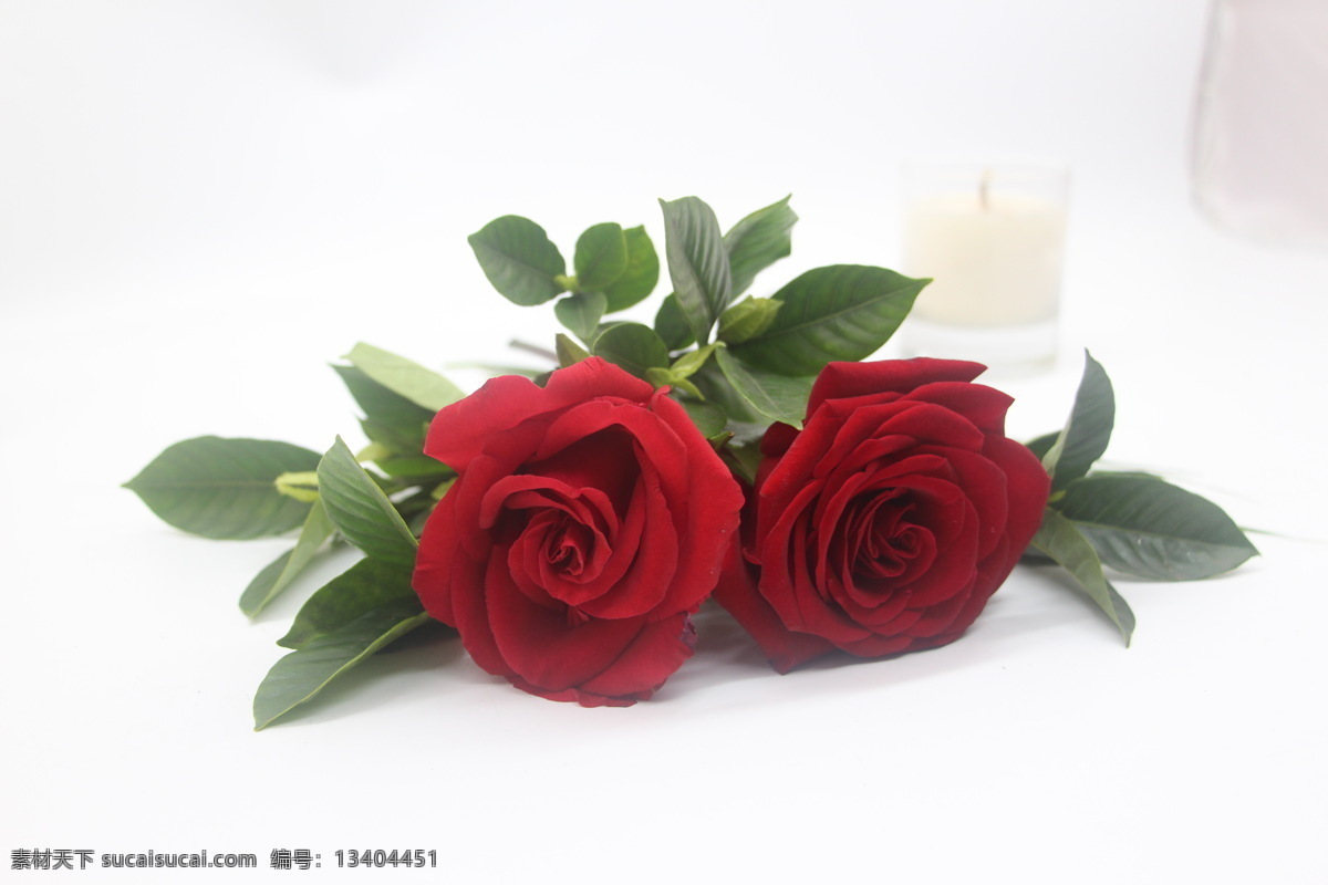 棚拍玫瑰花 玫瑰花 叶子 两朵花 蜡烛 红花 文化艺术