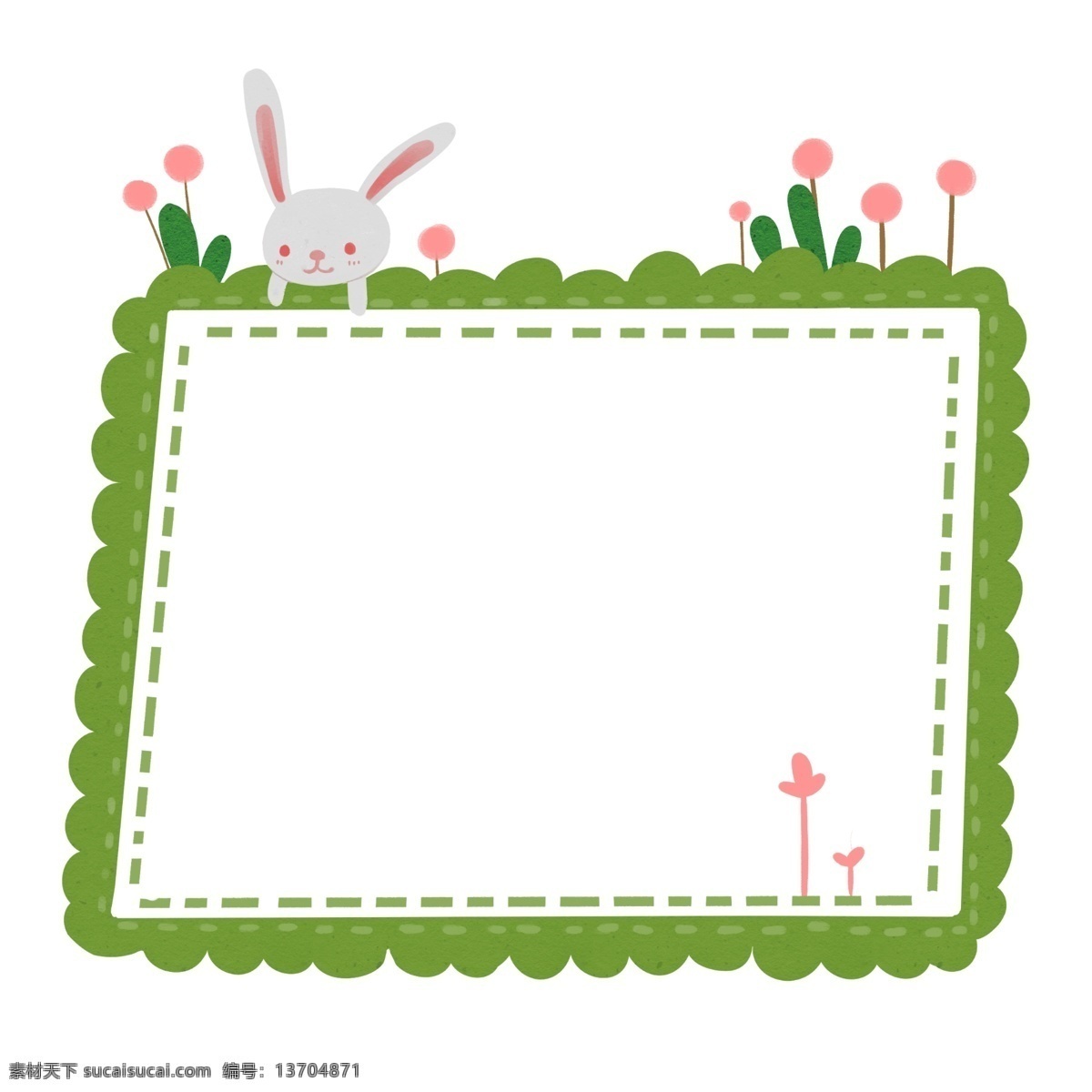 绿色小草边框 绿色的边框 灰色小兔 四边形边框