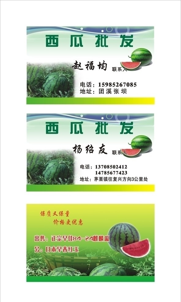 西瓜批发 西瓜 背景 木盘子 名片卡片 矢量