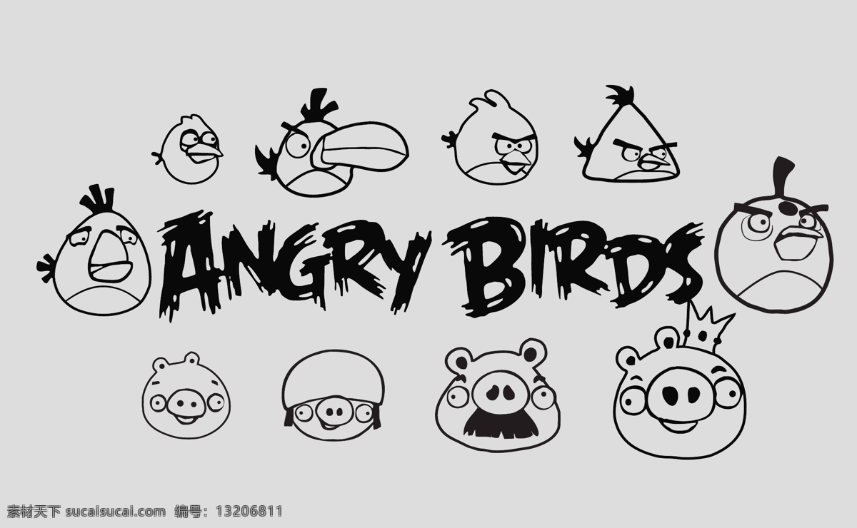 愤怒 小鸟 系列 黑色 线条 矢量图 愤怒的小鸟 angry birds 矢量素材 其他矢量 矢量