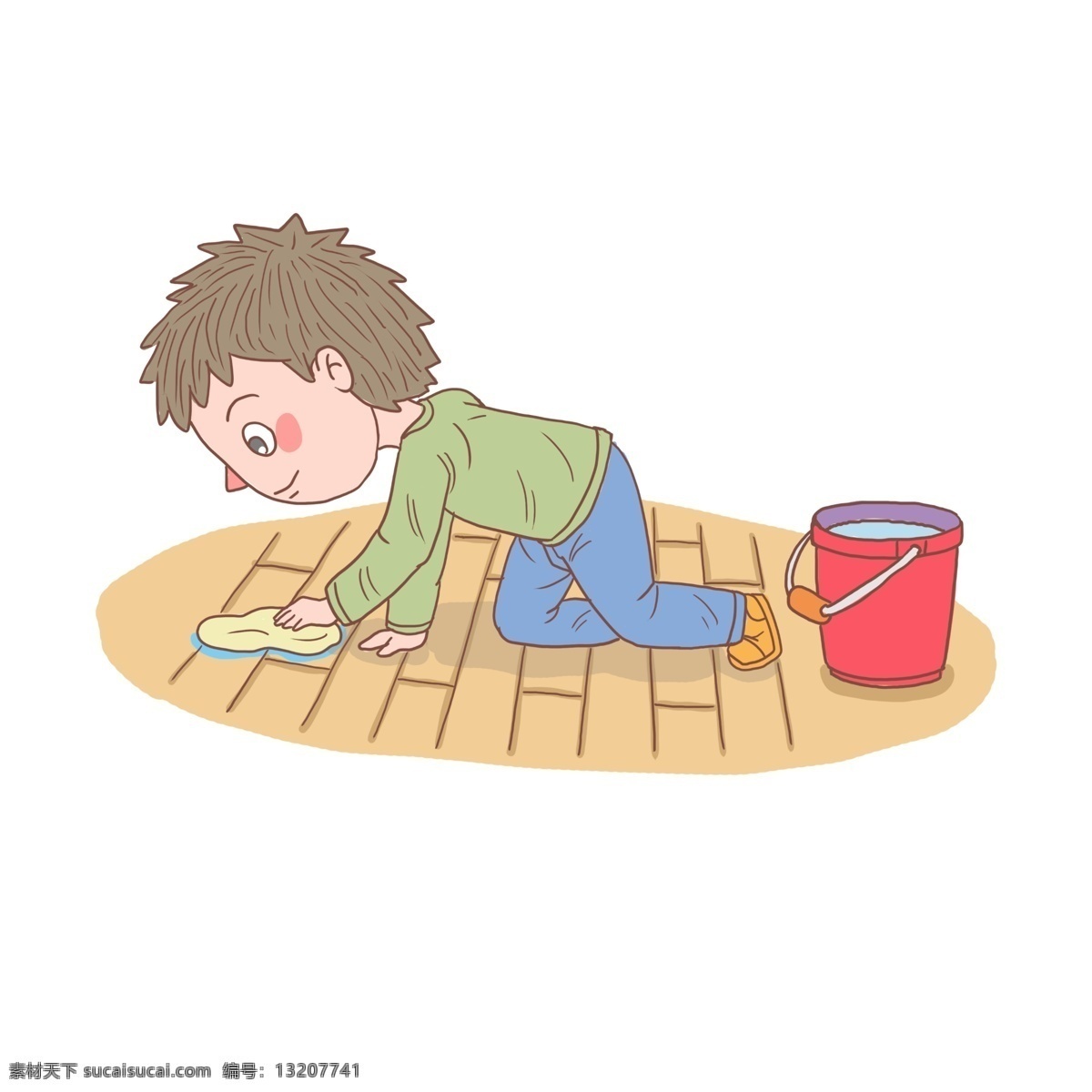 卡通 手绘 人物 擦 地板 男孩 手账 简笔画 家务少年 打扫卫生男孩 开心男生 小男孩 擦地板