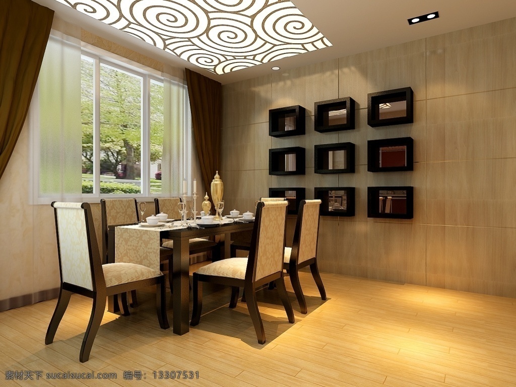 餐厅 装饰 模型 时尚家具 室内设计 餐厅模型 桌椅组合 max 黑色